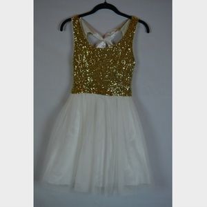 White & Gold Sequined Flare Dress